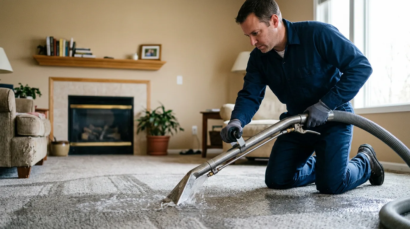 Water damage restoration technician working near Forreston, TX